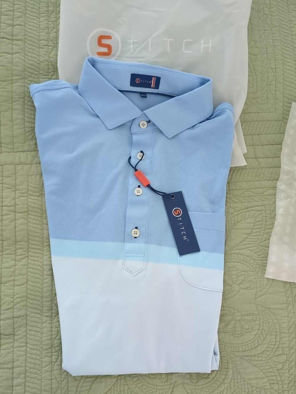 STITCH Men’s Light Blue Gradient Polo Shirt M/L NWT.